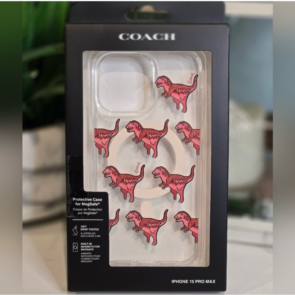 Coach Dinosaur iPhone 15 Pro Max Case - Clear and Red